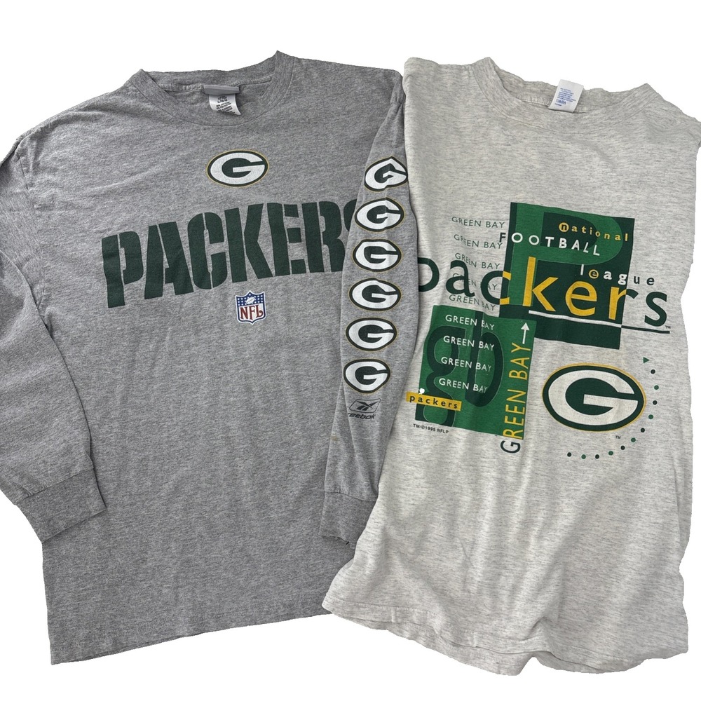Vintage Green Bay Packers Shirt Lot Mens L Gray NFL Football Tee Graphic 90s